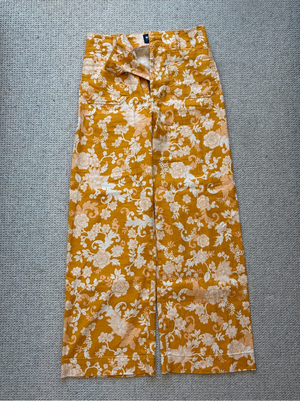 Maeve Anthropologie Colette Mustard Floral Wide Leg Pants 27T